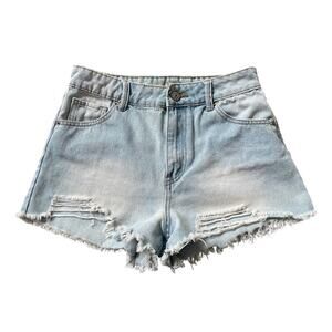 Rewash High-Rise Distressed Denim Shorts | Light Wash, Frayed Hem, Size 1 (25)
